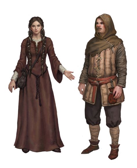 Peasant Fantasy Art, Peasant Character Design, Dnd Peasant, Fantasy Peasant, Peasant Art, Medieval Peasant, Warhammer Fantasy Roleplay, Retro Gaming Art, Medieval Clothing