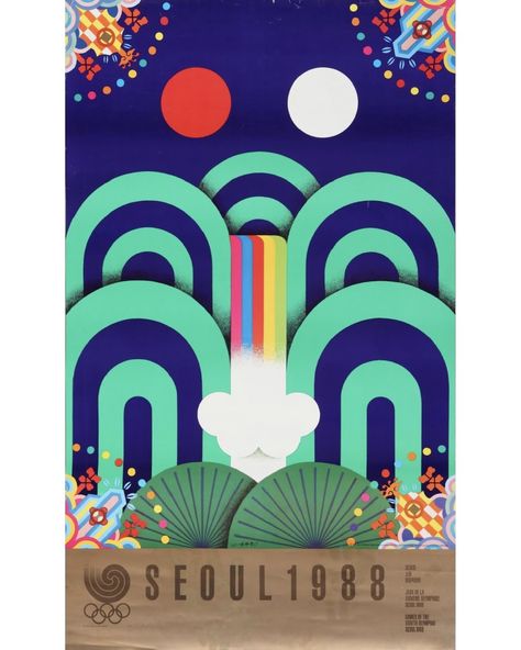 Did you know the Olympics were held in Seoul in 1988? This historic event marked the end of the Cold War era and showcased South Korea's incredible economic growth and recovery. It positioned South Korea as a key player on the global stage. The 1988 Seoul Olympics beautifully combined Korea's rich traditions with modern aesthetics, creating iconic designs. Check out the emblem inspired by the Taeguk symbol and the dynamic posters featuring traditional Korean art. And don't forget Hodori, th... Korean Poster Design, Korea Graphic Design, Korea Traditional Design, Korean Symbols, Traditional Korean Art, Seoul Aesthetic, Korea Traditional, Shape Posters, Economic Growth