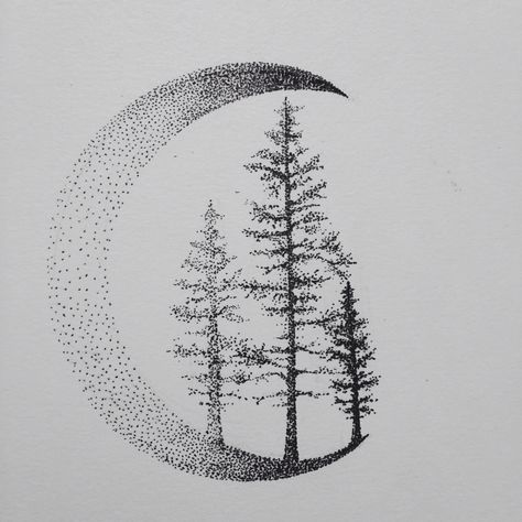 Tattoo art design Dotwork Tree Tattoo, Angel Tree Tattoo, Pointalism Tattoo Design, Tree And Flower Tattoo, Moon And Trees Tattoo, Pointalism Tattoos, Pointilism Tattoos, Dotwork Flower Tattoo, Pointilism Art Ideas