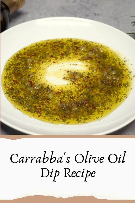 Love the flavors at Carrabba's? Recreate their famous olive oil dip at home with this simple, flavorful recipe! Perfect for pairing with warm, crusty bread, this dip is bursting with the goodness of fresh herbs, garlic, and a hint of spice. It’s ideal for dinner parties, family gatherings, or cozy nights in. Ready in minutes, this restaurant-quality dip is sure to impress your guests and elevate any meal. Try it out tonight! Carrara’s Bread Dipping Oil, Oil And Herb Bread Dip, Copycat Carrabas Dipping Sauce, Herb Oil For Dipping Bread, Dip For Garlic Bread, Oil For Dipping Bread Herbs, Italian Oil Bread Dip, Olive Oil Bread Dip Gift, Carrabas Bread Dip Recipe