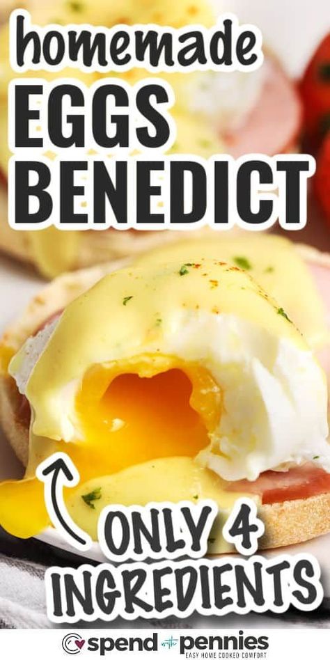 This homemade eggs benedict recipe is super easy yet elegant! With simple ingredients and 20 minutes, this fancy breakfast is the go-to dish for breakfast or brunch. Impress your guests or family with this delicious recipe. #eggsbenedict #eggsbenny #hollandaisesauce #spendwithpennies Easy Egg Benedict Recipe, Best Egg Benedict Recipe, Perfect Over Easy Egg, Creamed Eggs On Toast Recipes, Homemade Eggs Benedict, What To Serve With Eggs Benedict, How To Make Eggs Benedict, Eggs Benedict Easy, Egg Benedict Recipe