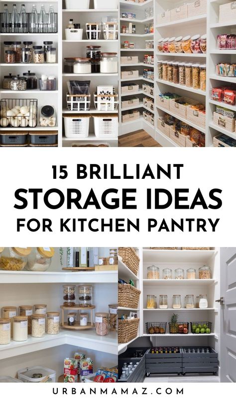 Looking for brilliant storage ideas for kitchen pantry? Check out these 15 genius pantry storage ideas for kitchen. Outside Pantry Storage Ideas, Kitchen Pantry Decor, Pantry Food Storage Ideas, Ideas For Pantry Storage, Baking Pantry Organization, Pantry Floor Storage Ideas, Pantry Floor Storage, Organized Pantry Ideas, Pantry Storage Ideas Organizing