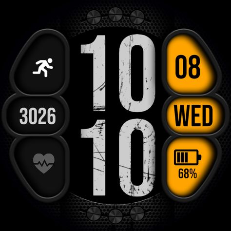 Cool watch face with digital time, date, battery level, step count, heart rate. Tap the heart rate/step count to switch info. Tap center to change theme color. Digital Watch Face, Theme Color, Huawei Watch, Military Watches, Watch Faces, Samsung Gear, Heart Rate, Digital Watch, Cool Watches