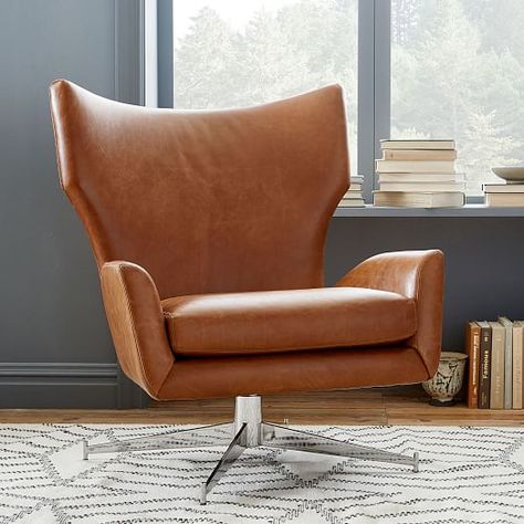 Grey Chair Bedroom, Modern Swivel Chair, Leather Swivel Chair, Mid Century Armchair, Armchair Furniture, Room Planning, Swivel Armchair, Leather Ottoman, Mid Century Furniture