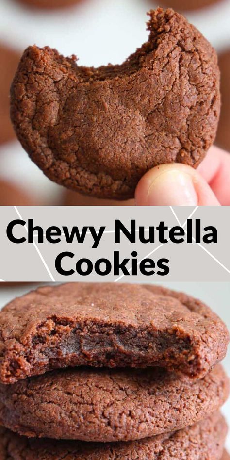 Thing To Make With Nutella, Chewy Nutella Cookies, Treats With Nutella, Things To Bake With Nutella, Cookies With Nutella Recipes, Easy Baking Recipes No Butter, How To Make Nutella Cookies, Baking Recipes With Nutella, Nutella Easy Dessert