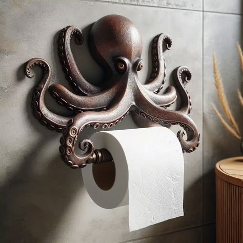 The Ultimate Bathroom Upgrade: Octopus Shape Toilet Paper Holder Nautical Theme Bathroom, Octopus Bathroom, Unique Toilet Paper Holder, Creative Bathroom Ideas, Vintage Style Bathroom, Bath Towel Holder, Bathroom Upgrade, Nautical Bathroom Decor, Octopus Design