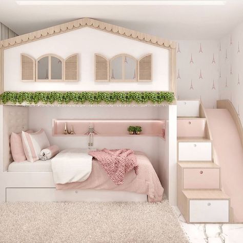 Colorful Kids Room Ideas, Kids Bed With Slide, Kids Bed Design, Kids Room Ideas, Shared Girls Bedroom, Toddler Bedroom Girl, Kids Room Interior Design, Colorful Kids Room, Modern Kids Bedroom