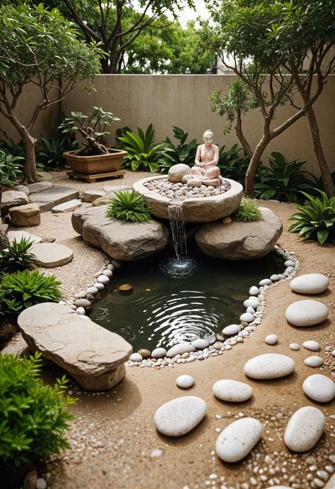 Small Garden Layout Ideas, Sasan Gir, Lush Backyard, Small Garden Layout, Garden Layout Ideas, Dragon Garden, Relaxing Backyard, Zen Garden Design, Buddha Garden