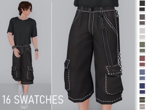 The Sims Resource - Baggy Cargo Jeans for Male Different Body Sizes, Baggy Cargos, Sims 4 Men Clothing, Baggy Cargo Jeans, Sims 4 Male Clothes, Sims 4 Tsr, The Sims 4 Pc, Alt Clothes, Sims 4 Cc Shoes