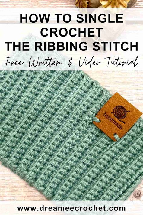 Learn how to single crochet the ribbing stitch, which is a simple yet very handy stitch to learn! This crochet stitch creates a ribbing effect on both sides of your work, which adds both texture and a stretch to your crochet project. It can be used to make hems for your hats, scarfs or mittens or to make fun projects such as a Halloween pumpkin. Visit www.dreameecrochet.com for more patterns and video tutorials you'll love! #crochetprojects #crochettechniques #crochetpatterns #crochet #... Ripple Stitch Crochet, How To Single Crochet, Crochet Ribbing, Crochet Washcloth Free Pattern, Cup Cozy Crochet Pattern, Crochet Washcloth Free, Crochet Coasters Free Pattern, Ribbed Crochet, Ripple Stitch