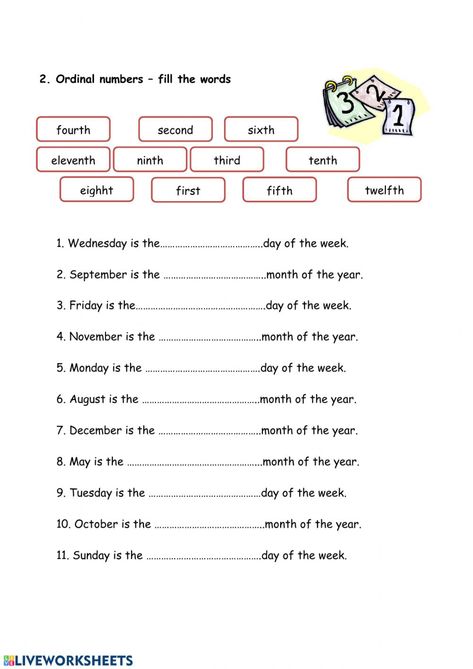 Ordinal numbers, days, months worksheet Learning Ordinal Numbers, Ordinal Numbers Worksheets Grade 2, Months Worksheet For Kids, Ordinal Numbers Worksheets For Grade 1, Days And Months Worksheets, Ordinal Numbers Kindergarten, Ordinal Numbers Worksheets, Numbers Worksheets For Kids, Number Worksheet