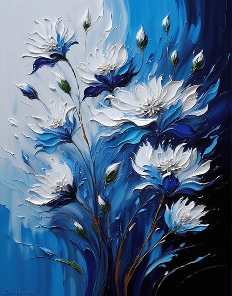 Impasto oil painting Abstractart  blue Flower  Ai genereted Knife Painting Flowers, Impasto Painting Acrylic, Acrylic Flower Painting, Blue Flower Painting, Floral Oil Paintings, Abstract Flower Painting, Impasto Painting, Knife Painting, Textured Art