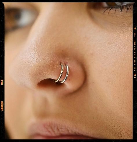 Double Nose Piercing Ear Piercing Diagram, Two Nose Piercings, Double Nose Ring, Double Nose Piercing, Unique Ear Piercings, Ear Peircings, Nose Piercing Ring, Waist Jewelry, Cool Ear Piercings