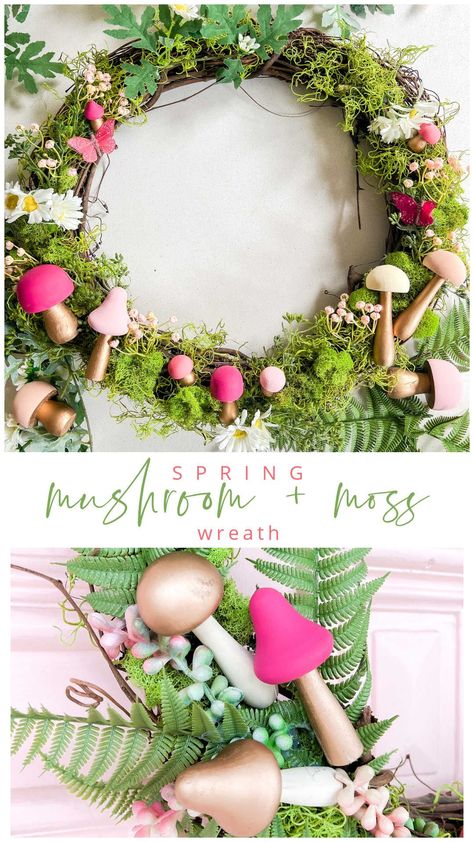 Moss Wreath Diy, Easter Porch Decor, Slime Recipes, Rainbow Wreath, Moss Wreath, Mushroom Crafts, Boho Wreath, Diy Spring Wreath, Door Wreaths Diy