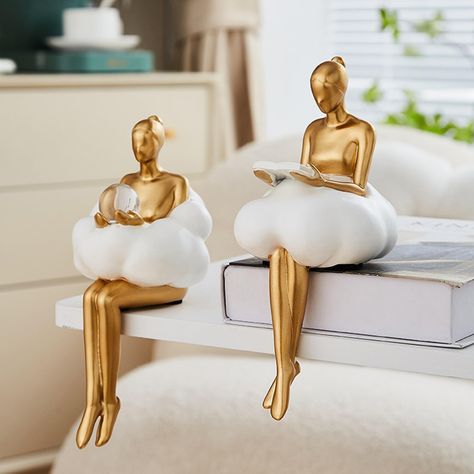 Ballerina Figurines, Room Bookshelf, Decorations For Living Room, Bookshelf Art, Bookshelves In Living Room, Modern Bookshelf, Bedroom Table, Gold Home Decor, Delicate Features