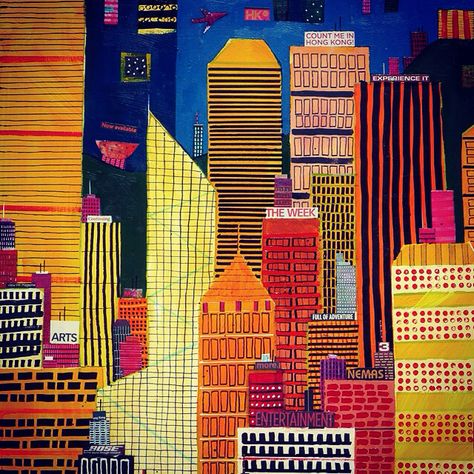 Abstract Skyline Painting, Abstract Building Art, Pop Art Building, City Art Painting, Sf Skyline, Skyscraper Art, Skyline Mural, Digital City, It Painting