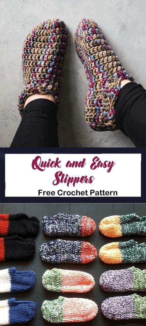 One Hour Slippers Free Crochet Pattern - A More Crafty Life Crochet Slippers Adult Free Pattern, Easy Crochet Socks, Bulky Yarn Patterns, Crochet Project Free, Easy Crochet Slippers, Slipper Pattern, Crochet Slipper, Crochet Socks Pattern, Slippers Crochet