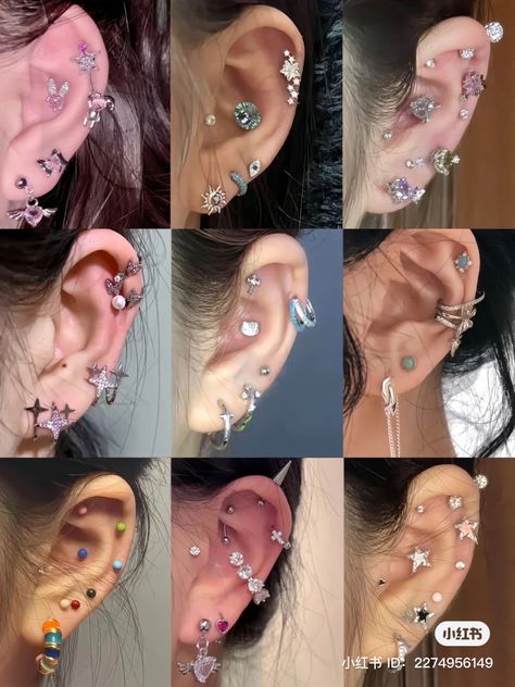 Love Piercing Ideas, Silver Piercings, All Ear Piercings, Inner Ear Piercing, Ear Piercing Ideas, Ear Piercings Chart, Piercing Chart, Jewelry Y2k, Piercing Inspo