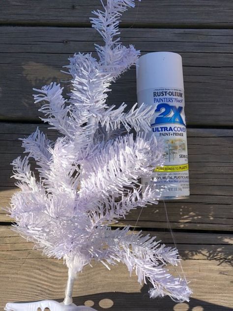 White Dollar Tree Christmas Tree, Dollar Tree Christmas Trees Ideas, White Dollar Tree Christmas Tree Ideas, Mini White Christmas Tree Ideas, Dollar Tree White Christmas Tree Ideas, Rag Trees Diy, Dollar Tree Mini Christmas Tree Ideas, White Christmas Wreath Ideas, Dollar Tree Christmas Tree Ideas