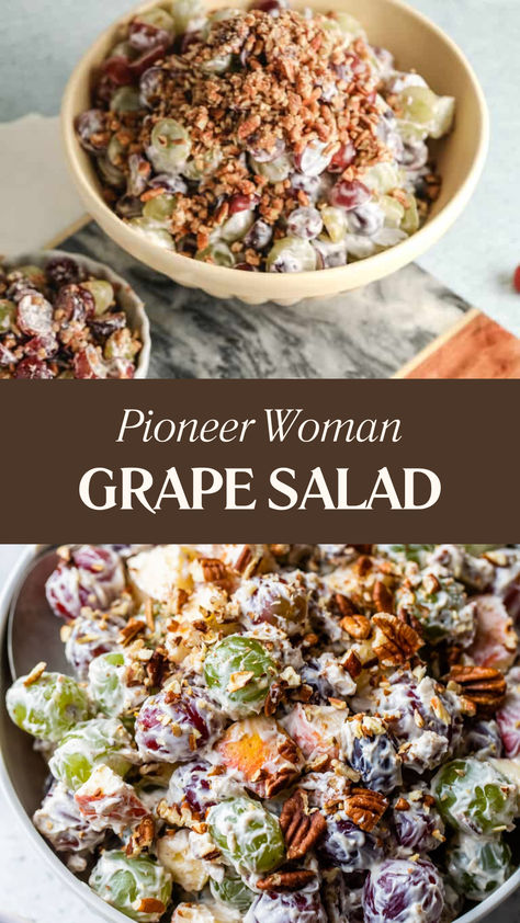 Pioneer Woman Grape Salad Prosecco Grapes Pioneer Woman, Southern Grape Salad, Side Dishes Pioneer Woman, Pioneer Woman Salad Recipes, Green Grape Recipes Ideas, Grape Salad With Brown Sugar, Recipes With Green Grapes, Grape Salad With Yogurt, Grape Salad With Cream Cheese