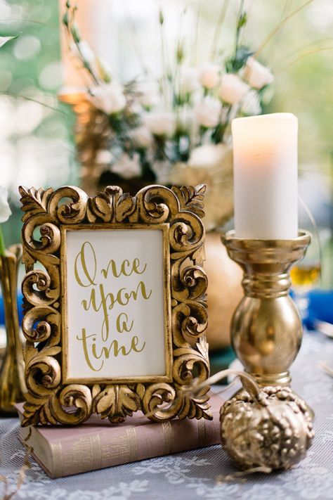 Because aren't all fairy tales gilded in gold? #fairytalewedding #weddingideas #weddingstyle Cinderella Wedding Theme, Themed Wedding Decorations, Cinderella Theme, Prom Themes, Disney Bridal Showers, Tema Disney, Prom Theme, Cinderella Wedding, Disney Theme