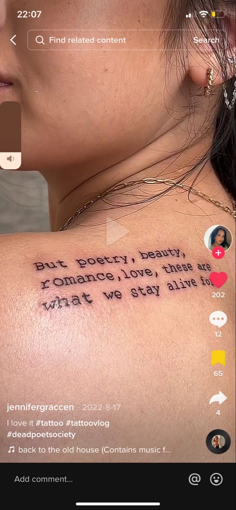 Tattoos For Poets, Sociology Tattoo, Dead Poets Society Tattoo Ideas, Academic Tattoo, Dps Tattoo, Poet Tattoo, Dead Poets Society Tattoo, Poetic Tattoos, Claire Core