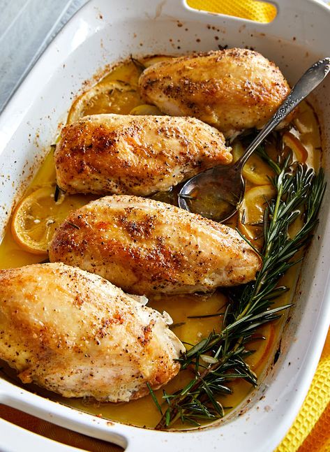 Lemon Rosemary Chicken Breast, Recipes Background, Baked Bone In Chicken, Bone In Chicken Breast, Craving Tasty, Chicken Breast Dishes, Easy Baked Chicken Breast, Lemon Rosemary Chicken, Lemon Recipe