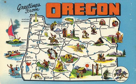 greetings Oregon Map, Seaside Oregon, Beautiful Oregon, Gold Beach, Girls Unique, Gift Post, State Of Oregon, Oregon State, Antique Postcard