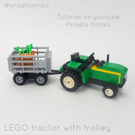 Lego Tractor Instructions, Lego Farm Animals, Lego Farm Ideas, Lego Easy, Lego Farm, Lego Tractor, Easy Lego Creations, Lego Vehicles, Lego Truck