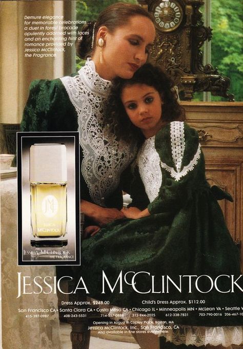 Jessica McClintock ad Victoria sept 1990_0011 Mom Daughter Matching Dresses, Retail Advertising, Victoria Magazine, Jessica Mcclintock Dress, Celebrity Perfume, Valley Girls, Jessica Mcclintock, Magazine Ads, Moda Vintage