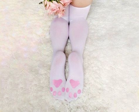 Kitten Play Gear, White Thigh Highs, Pet Play, Pink Paws, White Kitten, White Kittens, Black Kitten, Kittens Playing, Thigh High Socks