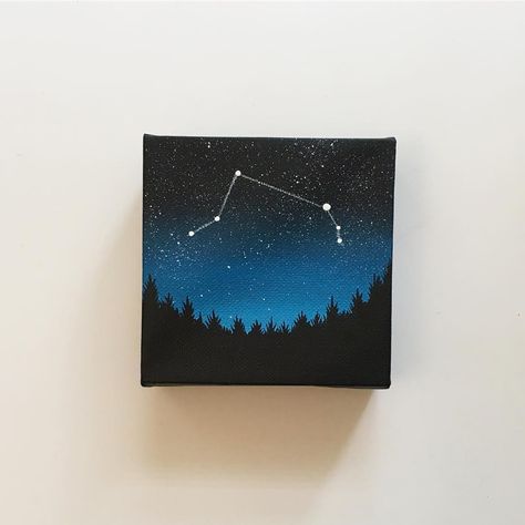 Gemini Acrylic Painting, Constellation Painting Canvases, Painted Mini Canvas, Little Canvas Paintings Aesthetic, Orion Painting, Star Painting Aesthetic, Aries Painting Ideas, Astrology Painting Ideas, Small Canvas Paintings Acrylics