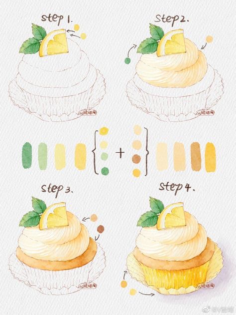 Akvarel Illustration, Minimal Cake, Watercolor Food Illustration, Beautiful Dawn, Food Art Painting, 귀여운 음식 그림, Food Artwork, Food Illustration Art, Watercolor Food