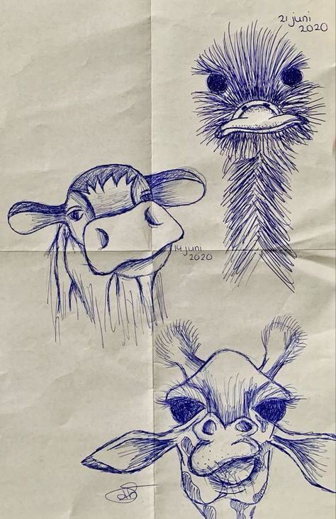 Biro Sketches Simple, Bic Pen Drawing Sketches, Cute Pen Drawings Simple, Bic Drawing Pen Art, How To Draw Animal Ears, Sketchbook Art Inspiration Pen, Sketchbook Ideas Pen, Things To Draw In Pen, Blue Pen Art Simple