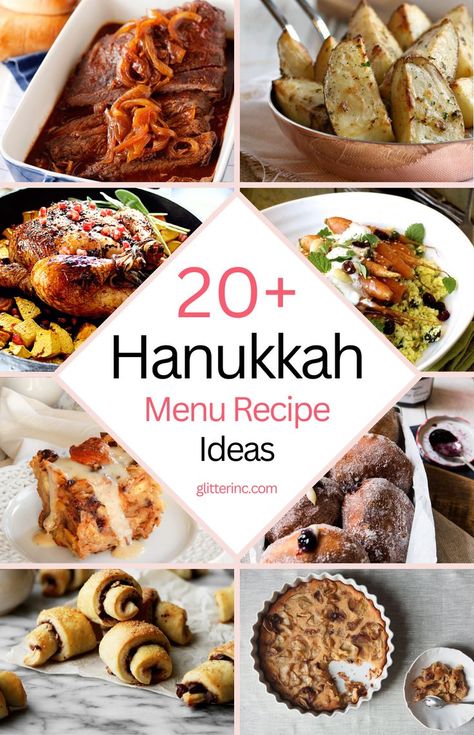 Planning a Hanukkah dinner? Explore these ideas for a festive party and create the perfect menu recipe for your celebration. Featuring traditional Jewish food, these Hanukkah recipes are great for family gatherings. Whether you're looking for Hanukkah party food or easy Hanukkah recipes, you'll find a variety of traditional Hanukkah food to enjoy! Easy Hanukkah Recipes, Hanukkah Party Food, Hanukah Menu, Onion Appetizers, Hannukah Recipes, Sweet Potato Fritters, Menu Recipe, Hanukkah Dinner, Hanukkah Recipes