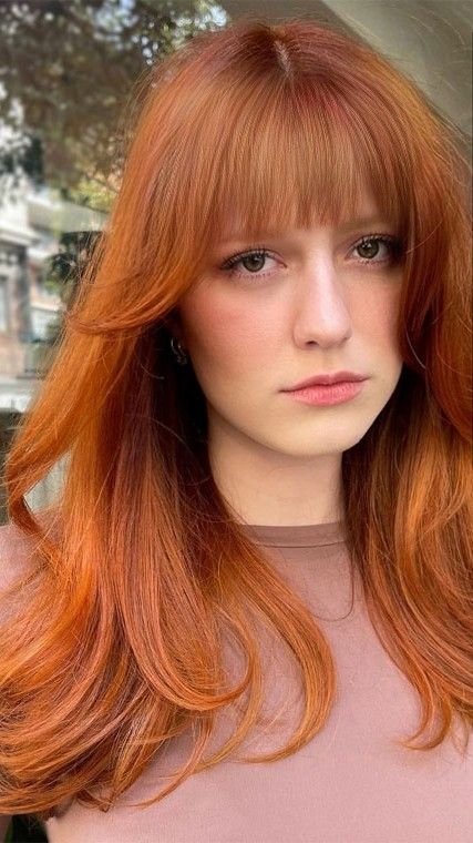 Hairstyles Copper Hair, Movie Hairstyles, Hair Colour Ideas, Soft Bangs, Airbrush App, Hair Bangs, Colour Ideas, How To Style Bangs, Trendy Hair Color