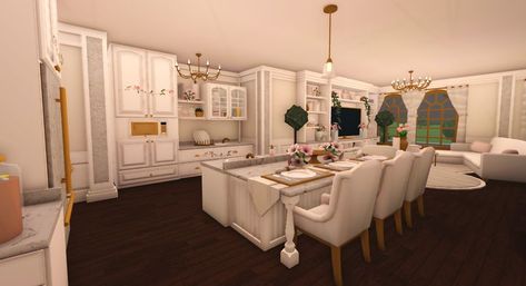 Bloxburg Kitchen Ideas Coquette, Bloxburg Elegant Kitchen, Coquette Bloxburg House Kitchen, Coquette Exterior Bloxburg, Bloxburg Castle Kitchen Ideas, Bloxburg Mansion Kitchen Ideas, Coquette Bloxburg Interior, Elegant Mansion Bloxburg, Fancy Bloxburg Kitchen