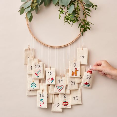 Advent Calendar Pattern, Love Embroidery, Wooden Embroidery Hoops, Embroidered Christmas, Embroidery Gifts, Festive Treats, Hand Embroidery Pattern, Christmas Bauble, Hand Embroidery Art