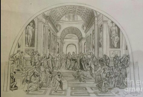 The School of Athens, "Homage to Raphael" Graphite on Paper School Of Athens Tattoo, M Wallpaper Letter Aesthetic, The School Of Athens, Loki Tattoo, Raphael Sanzio, Letter Aesthetic, School Of Athens, Wallpaper Letter, Christian Sleeve Tattoo