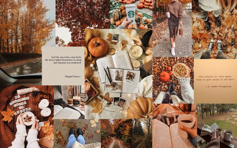 autumn aesthetic wallpaper Fall Collage Wallpaper Laptop, Wallpaper Photo Collage, Fall Backrounds, Destop Wallpaper, Desktop Wallpaper Fall, Macbook Air Wallpaper, October Wallpaper, Wallpaper For Desktop, Personalized Wallpaper