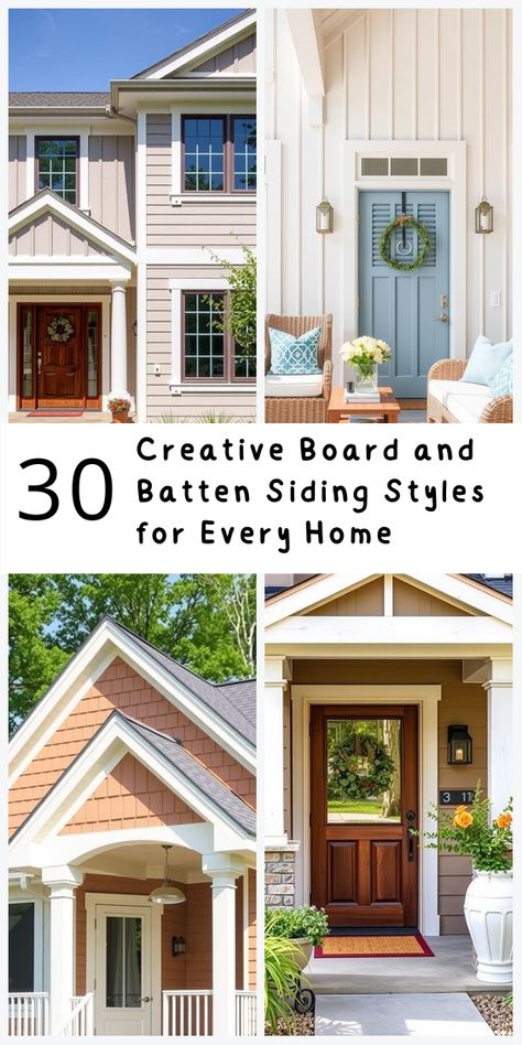 Looking to refresh your home’s exterior? These 30 board and batten siding designs bring timeless beauty and curb appeal. Vinyl Siding Ideas Exterior, Cottage Exterior Colors, Bay Window Exterior, Hardie Board Siding, Vinyl Exterior Siding, White Farmhouse Exterior, Siding Styles, Shiplap Siding, Board And Batten Exterior