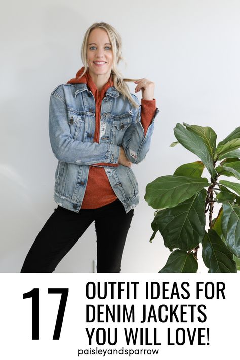 17 denim jacket outfit ideas you will love! Wondering how to wear a denim jacket? Get tips and outfits, as well as finding the best kind of versatile jackets. Plaid And Jean Jacket Outfit, Sweatshirt Denim Jacket Outfit, Fall Jean Jacket Outfits Women, Jean Jacket Outfits With Boots, Casual Jean Jacket Outfits Fall, Jean Jacket With Sweatshirt, Women’s Jean Jacket Outfit, Women’s Denim Jacket Outfit, How To Wear Denim Jacket Outfit Ideas