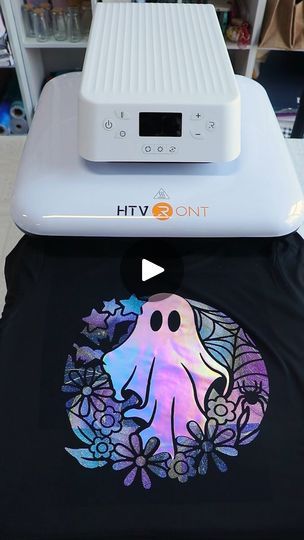 26K views · 594 reactions | DIY Halloween Tshirt with HTVRONT Auto Press | Are you ready to make Halloween decorations? Materials used: ▪️HTVRONT auto press ▪️HTVRONT white glitter htv ▪️HTVRONT holographic silver htv ▪️HTVRONT... | By HTVRONTFacebook Holographic Shirt Designs, Holographic Htv Shirt Ideas, Sublimation On Htv Glitter, Glitter Htv Heat Press Settings, Htvront Heat Press, White Glitter, Halloween Tshirts, Halloween Diy, Halloween Decorations