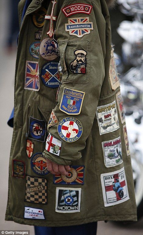 My parka was stolen from my Mum n Dad's house .....They cleaned the house out . I was SO proud of it :-( Mods And Rockers, Mod Parka, Mod Culture, Cloth Ideas, Jacket With Patches, Mod Jacket, Mod Scooter, Patch Jacket, Battle Jacket