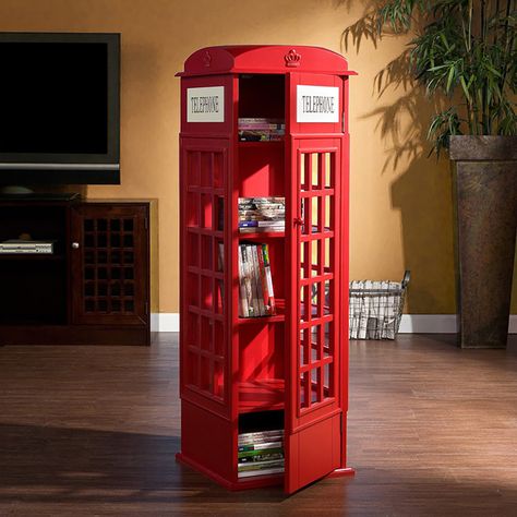 Phone Booth-Shaped Retro Kid's Bookcase England Style Red Phone Booth, Hotel Villa, Phone Booth, Gmail Com, Tall Storage, Storage Cabinet, Tall Cabinet Storage, Lockers, Locker Storage