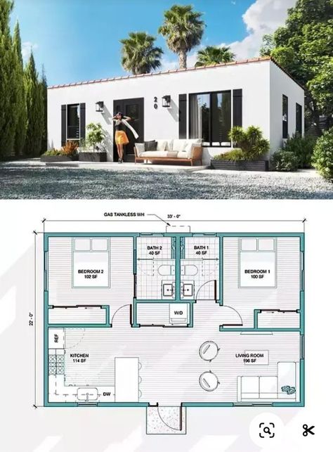 2 Bedroom Adu Floor Plans, Small House Layout 2 Bedroom, 2 Bedroom Adu, Adu Floor Plans, 2 Bedroom House Design, 2 Bedroom Bungalow, Barndominium Ideas 3 Bedroom, Small House Blueprints, Small Bungalow