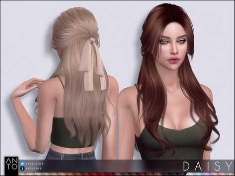 The Sims Resource: Daisy hair by Anto for Sims 4 Hair The Sims 4, Mods Sims 4, Female Hairstyles, Sims 4 Tsr, Mod Hair, The Sims 4 Pc, Filmy Vintage, Daisy Hair, Pelo Sims