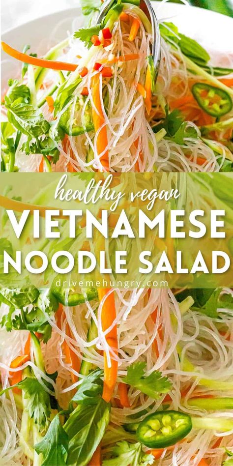 This Vietnamese noodle salad is made with vermicelli rice noodles, fresh herbs and vegetables! It’s tossed with a delicious tangy and savory Vietnamese dressing and can be served cold! #noodlesalad #vietnamesenoodlesalad #asiannoodlesalad #asianrecipes #vegan #drivemehungry | drivemehungry.com Vermicelli Rice Noodles, Vietnamese Noodle Salad, Vermicelli Rice, Asian Noodle Salad, Vietnamese Noodles, Asian Noodle Recipes, Resep Salad, Mapo Tofu, Asian Salad