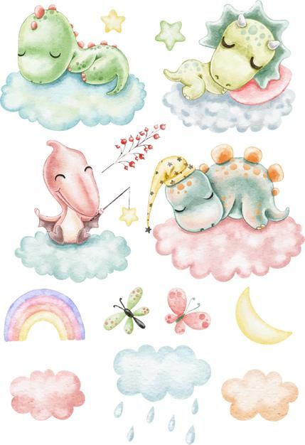 Dinosaurs Clipart, Paper Dinosaur, Watercolor Splatter, Childrens Wall Stickers, House Photo, Nursery Wall Stickers, Dinosaur Pattern, Printed Backdrops, Watercolor Splash