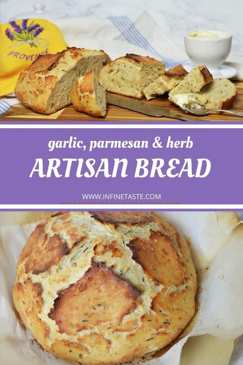 Herb Artisan Bread, Herb And Cheese Bread, Easy No Knead Bread, Artesian Bread, Garlic Herb Bread, Skillet Bread, Rosemary Bread, Dutch Oven Bread, Garlic Cheese Bread